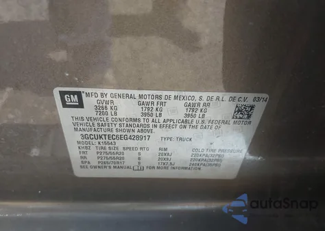 2014 Chevrolet Silverado 1500 High Country from USA, damaged, VIN 3GCUKTEC6EG428917